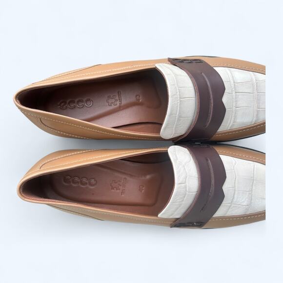 Ecco Dress Classic 15 Brown Cream Crocodile Slip on Penny Loafer Women's 40 NEW - Picture 6 of 12